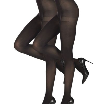 Ribbed/Solid Control Top Tights 2-Pack